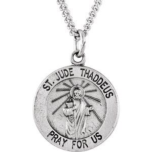 Sterling Silver 15 mm Round St. Jude Thaddeus Medal 18" Necklace - BN & CO JEWELRY