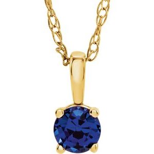 14K Yellow 3 mm Imitation Blue Sapphire Youth Solitaire 14" Necklace - BN & CO JEWELRY