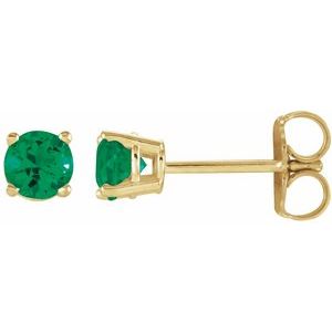 14K Yellow 4 mm Lab-Grown Emerald Stud Earrings with Friction Post - BN & CO JEWELRY