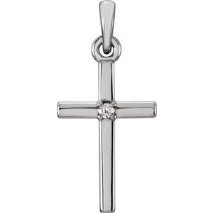 Sterling Silver 19.2x9 mm .01 CT Natural Diamond Cross Pendant - BN & CO JEWELRY