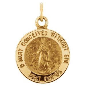 14K Yellow 12 mm Round Immaculate Conception Medal - BN & CO JEWELRY