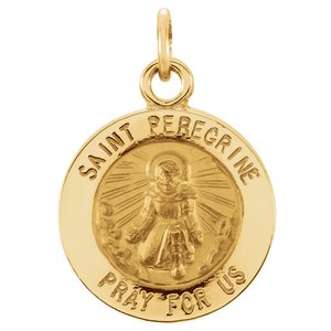 14K Yellow 12 mm Round St. Peregrine Medal - BN & CO JEWELRY