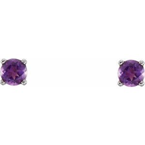 14K White Imitation Amethyst Youth Earrings - BN & CO JEWELRY