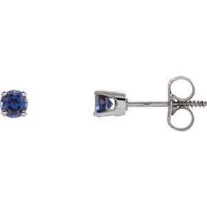 14K White Imitation Blue Sapphire Youth Earrings - BN & CO JEWELRY