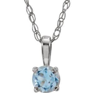 Sterling Silver 3 mm Imitation Aquamarine Youth Solitaire 14" Necklace - BN & CO JEWELRY