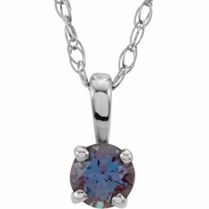 Sterling Silver 3 mm Imitation Alexandrite Youth Solitaire 14" Necklace - BN & CO JEWELRY