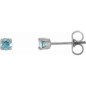 14K White Imitation Aquamarine Youth Earrings - BN & CO JEWELRY