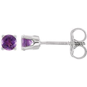 14K White Imitation Amethyst Youth Earrings - BN & CO JEWELRY