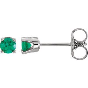 14K White Imitation Emerald Youth Earrings - BN & CO JEWELRY