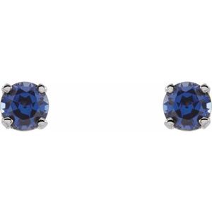 14K White Imitation Blue Sapphire Youth Earrings - BN & CO JEWELRY