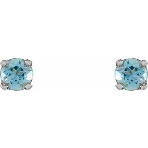 14K White Imitation Aquamarine Youth Earrings - BN & CO JEWELRY