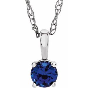 14K White 3 mm Natural Blue Sapphire Youth Solitaire 14" Necklace - BN & CO JEWELRY