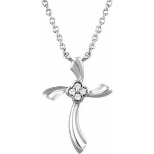 Sterling Silver .03 CTW Natural Diamond Cross 18" Necklace - BN & CO JEWELRY