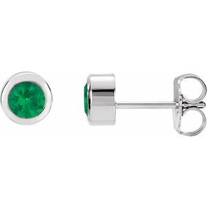 Rhodium-Plated Sterling Silver Imitation Emerald Bezel-Set Earrings - BN & CO JEWELRY