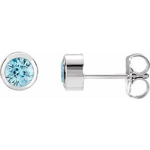 Rhodium-Plated Sterling Silver Imitation Blue Zircon Bezel-Set Earrings - BN & CO JEWELRY