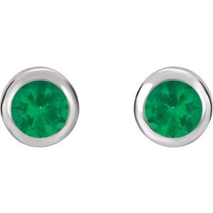 Rhodium-Plated Sterling Silver Imitation Emerald Bezel-Set Earrings - BN & CO JEWELRY