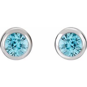 Rhodium-Plated Sterling Silver Imitation Blue Zircon Bezel-Set Earrings - BN & CO JEWELRY