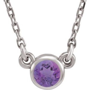 Rhodium-Plated Sterling Silver 4 mm Round Imitation Amethyst Solitaire 16" Necklace - BN & CO JEWELRY