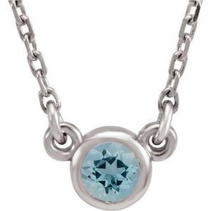 Rhodium-Plated Sterling Silver 4 mm Round Imitation Aquamarine Solitaire 16" Necklace - BN & CO JEWELRY