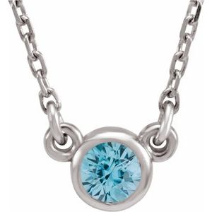 Rhodium-Plated Sterling Silver 4 mm Round Imitation Blue Zircon Solitaire 16" Necklace - BN & CO JEWELRY