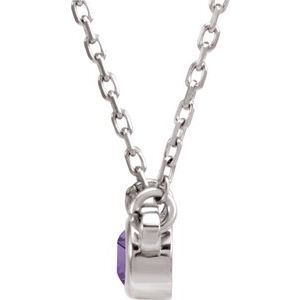 Rhodium-Plated Sterling Silver 4 mm Round Imitation Amethyst Solitaire 16" Necklace - BN & CO JEWELRY