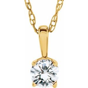 14K Yellow 3 mm Imitation Diamond Youth Solitaire 14" Necklace - BN & CO JEWELRY