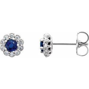 14K White 3.2 mm Natural Blue Sapphire & 1/6 CTW Natural Diamond Earrings - BN & CO JEWELRY