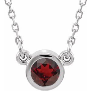 Rhodium-Plated Sterling Silver 4 mm Round Imitation Mozambique Garnet Solitaire 16" Necklace - BN & CO JEWELRY