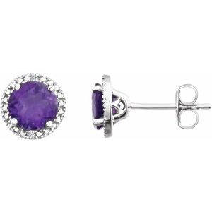 Sterling Silver Natural Amethyst & .01 CTW Natural Diamond Earrings - BN & CO JEWELRY