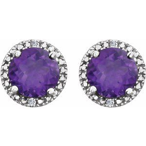 Sterling Silver Natural Amethyst & .01 CTW Natural Diamond Earrings - BN & CO JEWELRY