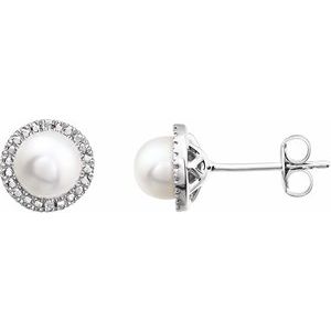 Sterling Silver Cultured White Freshwater Pearl & .01 CTW Natural Diamond Earrings - BN & CO JEWELRY