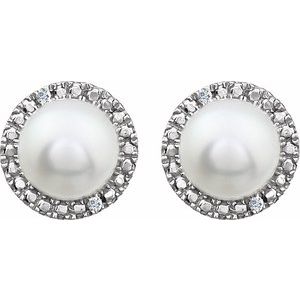 Sterling Silver Cultured White Freshwater Pearl & .01 CTW Natural Diamond Earrings - BN & CO JEWELRY