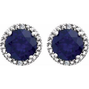 Sterling Silver Lab-Grown Blue Sapphire & .01 CTW Natural Diamond Earrings - BN & CO JEWELRY