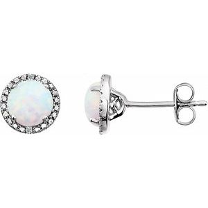 Sterling Silver Lab-Grown Opal & .01 CTW Natural Diamond Earrings - BN & CO JEWELRY