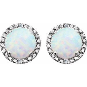 Sterling Silver Lab-Grown Opal & .01 CTW Natural Diamond Earrings - BN & CO JEWELRY