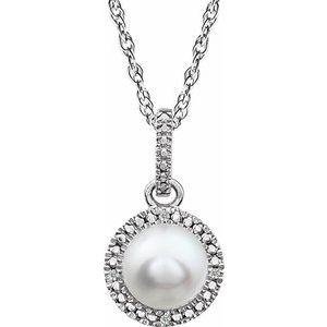 Sterling Silver Cultured White Freshwater Pearl & .01 CTW Natural Diamond 18" Necklace - BN & CO JEWELRY