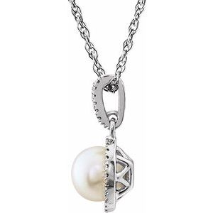 Sterling Silver Cultured White Freshwater Pearl & .01 CTW Natural Diamond 18" Necklace - BN & CO JEWELRY