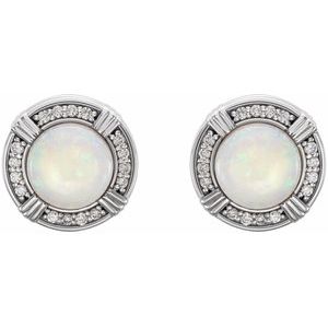 14K White Natural White Opal & 1/8 CTW Natural Diamond Earrings - BN & CO JEWELRY