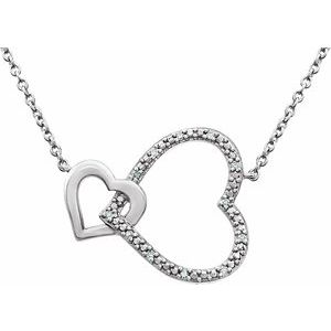 Sterling Silver .03 CTW Natural Diamond Interlocking Heart 18" Necklace - BN & CO JEWELRY