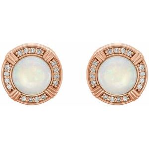 14K Rose Natural White Opal & 1/8 CTW Natural Diamond Earrings - BN & CO JEWELRY