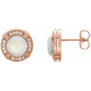 14K Rose Natural White Opal & 1/8 CTW Natural Diamond Earrings - BN & CO JEWELRY