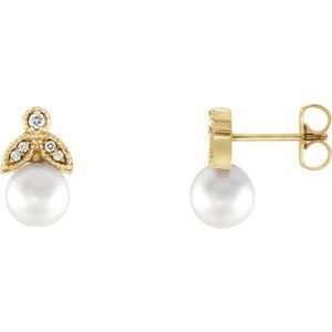 14K Yellow Cultured Freshwater Pearl & .06 CTW Natural Diamond Earrings - BN & CO JEWELRY