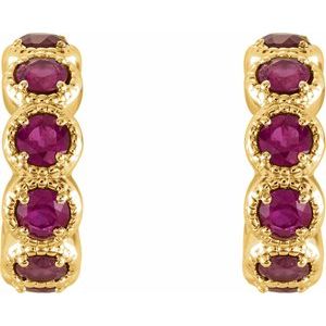 14K Yellow Ruby Huggie Earrings - BN & CO JEWELRY