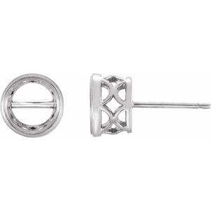 14K White 4.8 mm Round Bezel-Set Earring with Pierced Gallery - BN & CO JEWELRY