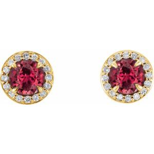 14K Yellow 5 mm Lab-Grown Ruby & 1/8 CTW Natural Diamond Earrings - BN & CO JEWELRY