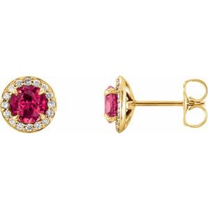 14K Yellow 5 mm Lab-Grown Ruby & 1/8 CTW Natural Diamond Earrings - BN & CO JEWELRY
