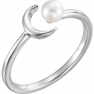 Sterling Silver Cultured White Freshwater Pearl Crescent Moon Ring - BN & CO JEWELRY