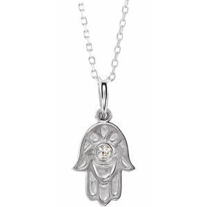 Sterling Silver .03 CTW Diamond Hamsa 16-18" Necklace - BN & CO JEWELRY