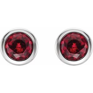 Rhodium-Plated Sterling Silver Imitation Ruby Bezel-Set Earrings - BN & CO JEWELRY