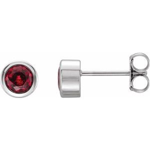 Rhodium-Plated Sterling Silver Imitation Ruby Bezel-Set Earrings - BN & CO JEWELRY